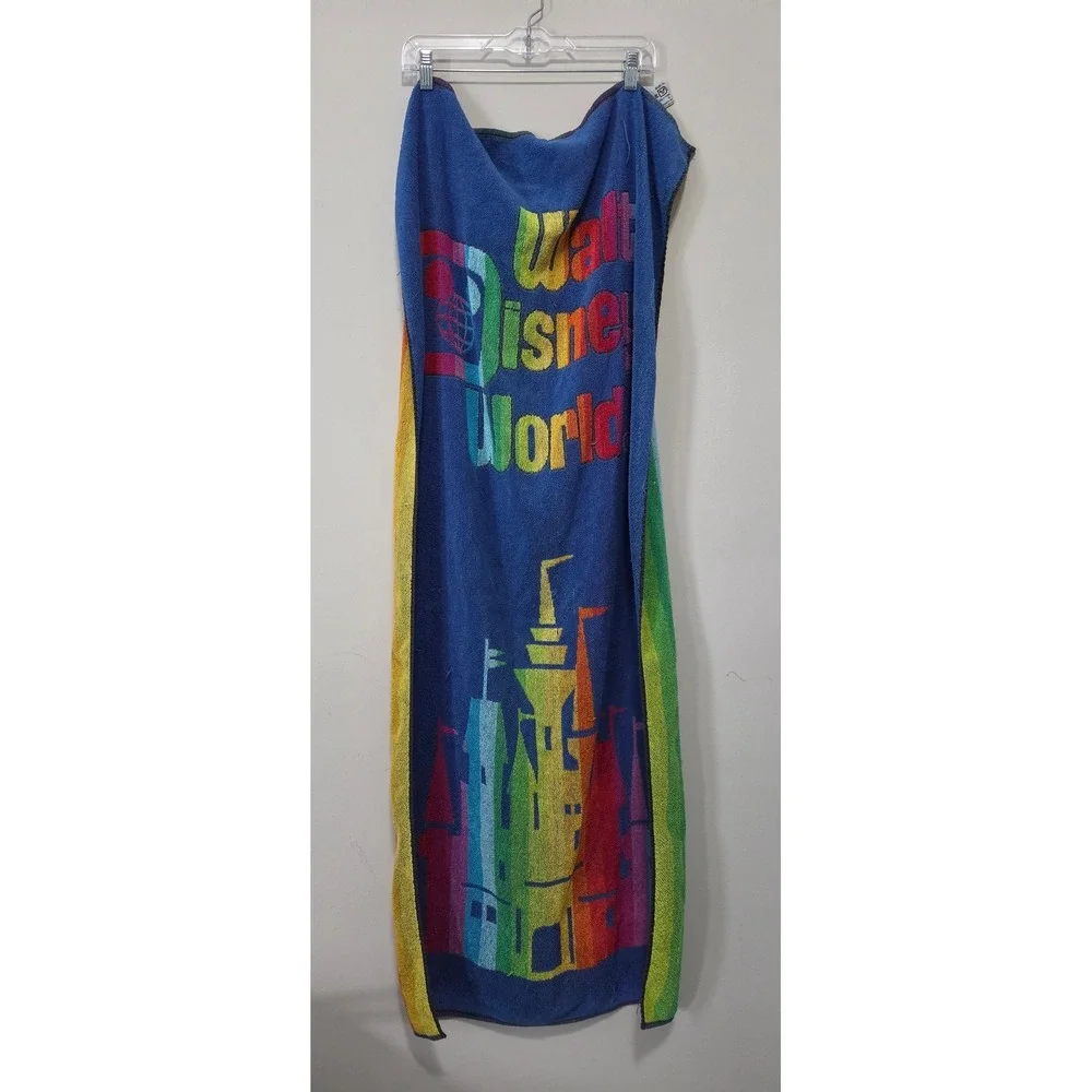 Vintage Walt Disney World Rainbow Castle Beach Towel Blue Cotton 54x25 Belgium